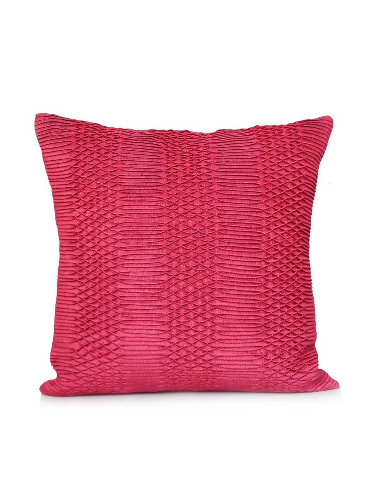 Rose pink dupion silk cushion cover with a dense hand smocked ruched texture