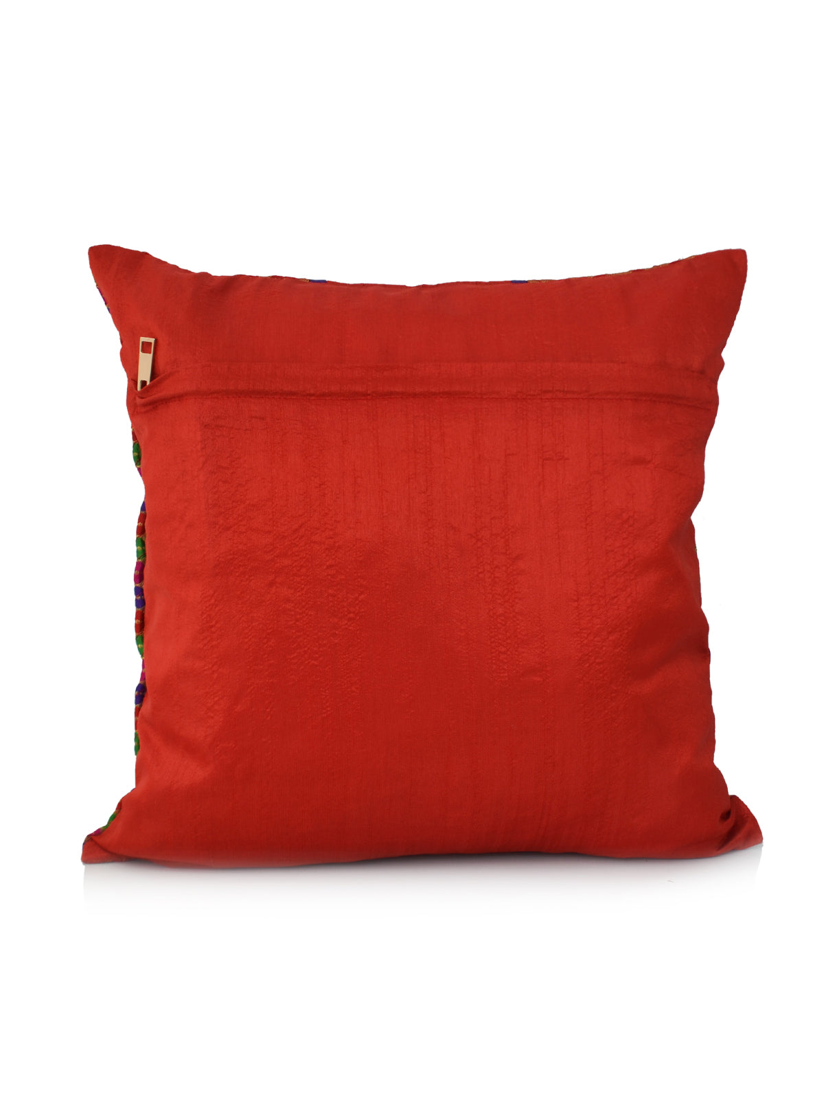 Plain brick red reverse of the multicolour brocade cushion cover