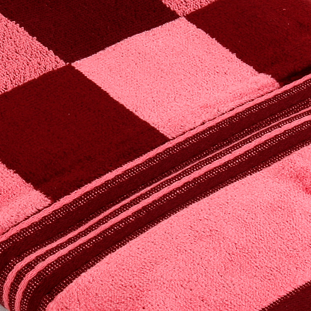 (Maroon) Checkered Cotton Bath Towel(27 X 54 Inch) - Jagdish Store Online Since 1965