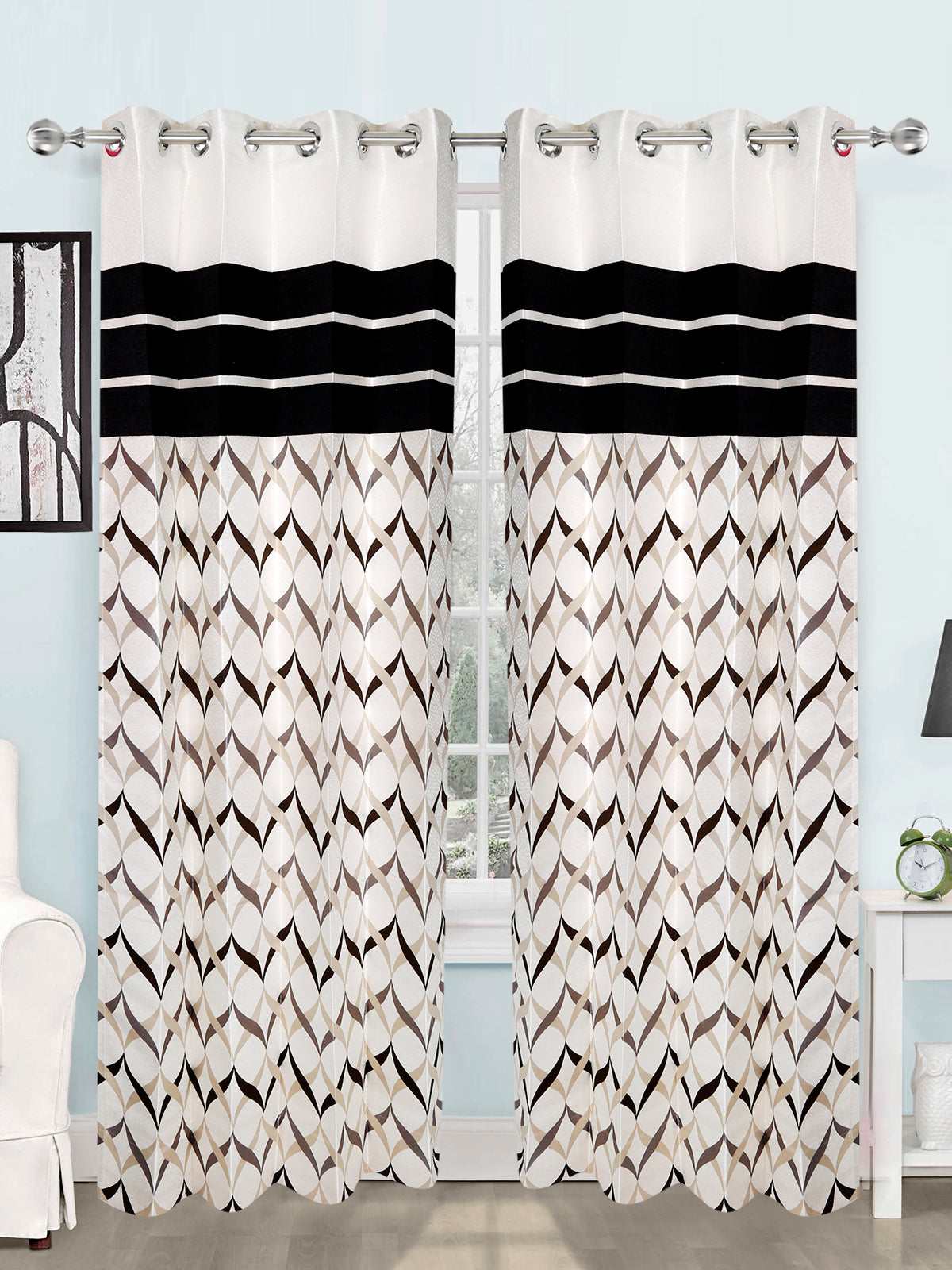 (Black) Curtain Self Design- Polyester(7 X 4 Feet) - Jagdish Store Online Since 1965