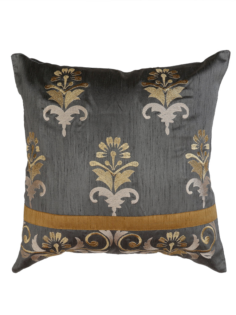 (Grey)Embroidery- Dupion Silk Cushion Cover - Jagdish Store Online Since 1965