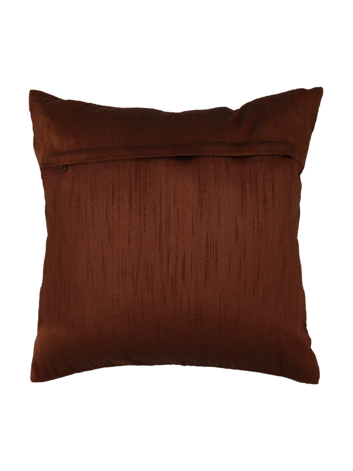 Plain brown dupion silk reverse of the chevron embroidered cushion cover