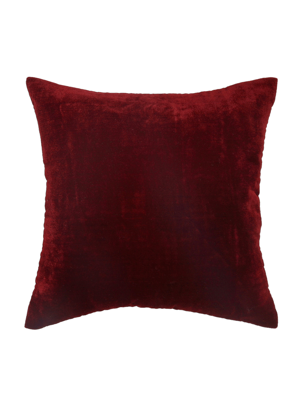 Deep maroon plain velvet cushion cover with a soft pile finish