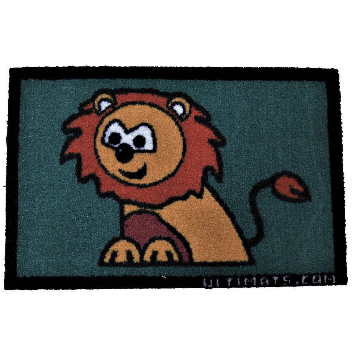 Dark green kids play mat with a seated cartoon lion, shown flat, 40x60 cm