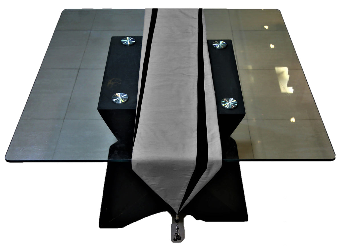 Connector(13 X 90 Inch) Table Runner(Grey/Black)-Polyester - Jagdish Store Online Since 1965