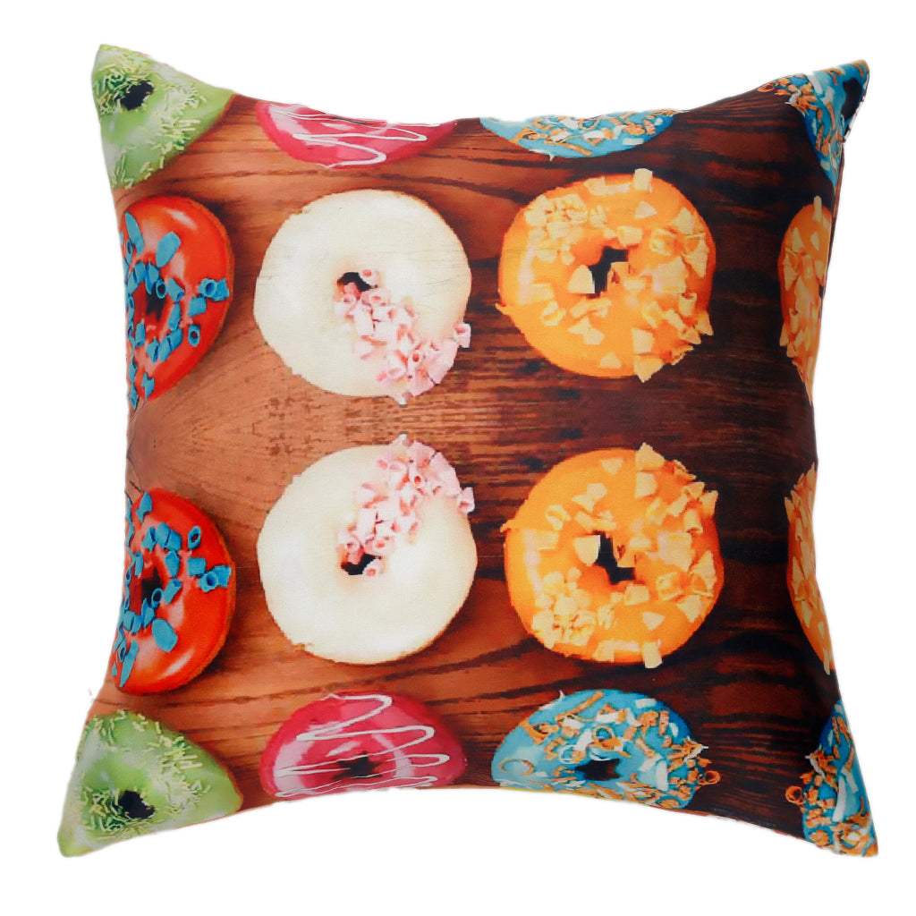 Close crop of the iced doughnut print cushion cover