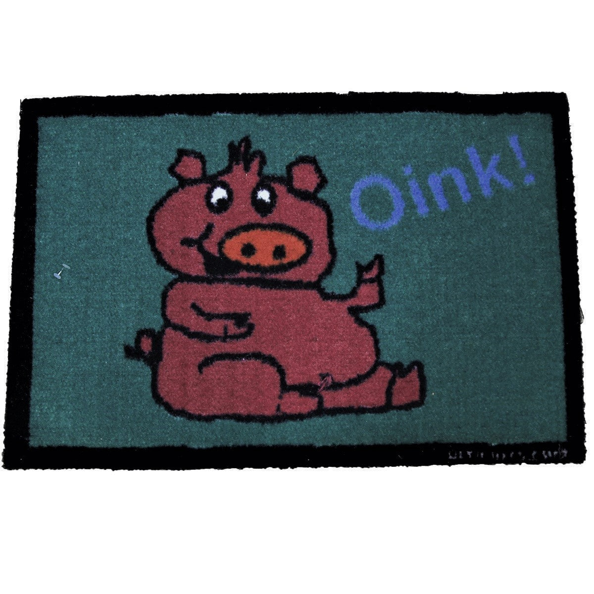 Green kids play mat with a cartoon pig and the word Oink, shown flat, 40x60 cm