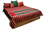 Banarsi-Brocade Striped Double Bedcover with 2 Pillow Covers and 3 Cushion Covers