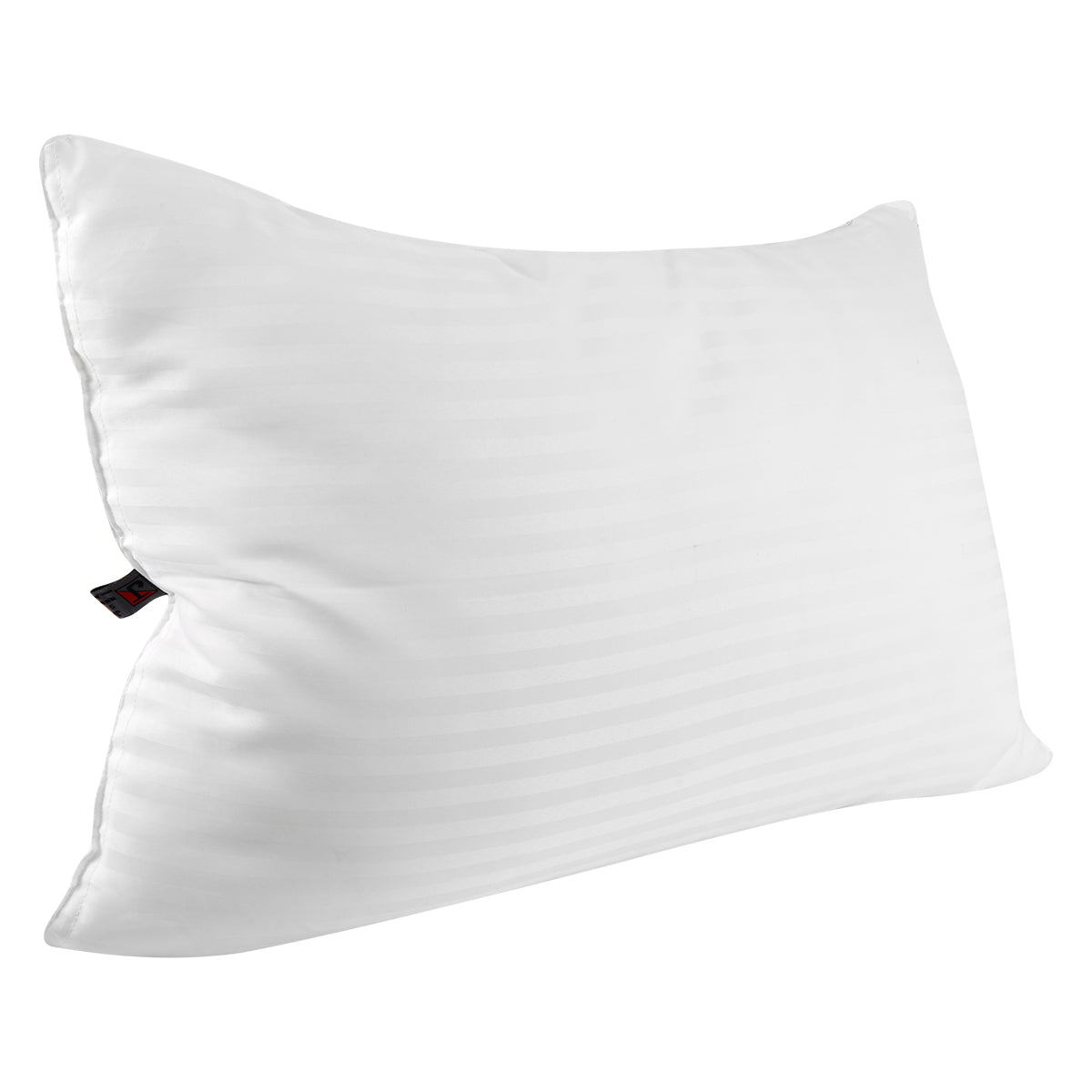 Close-up of the white satin stripe pillow insert showing its woven stripe