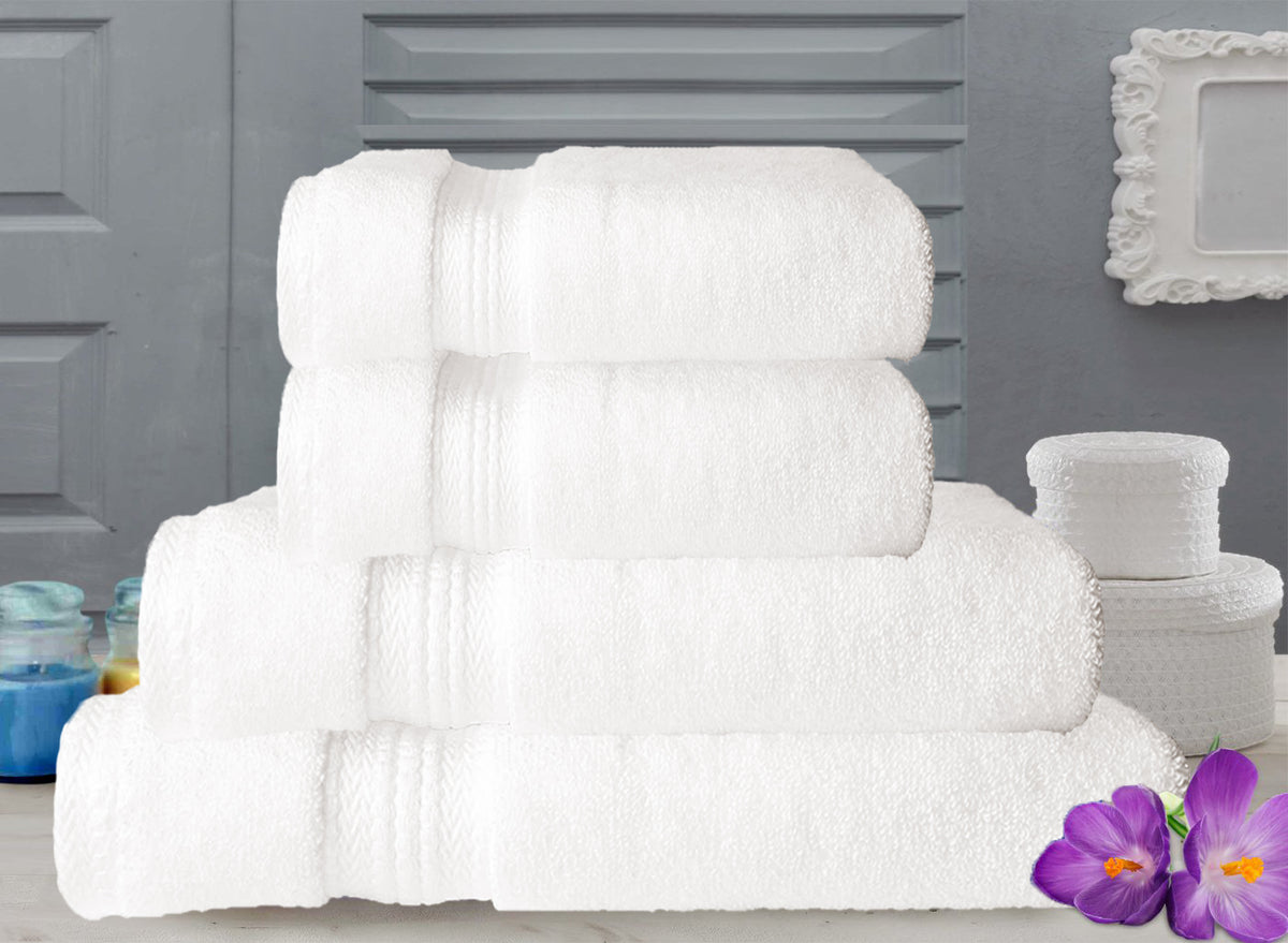 White cotton towel set in a plain, even colour