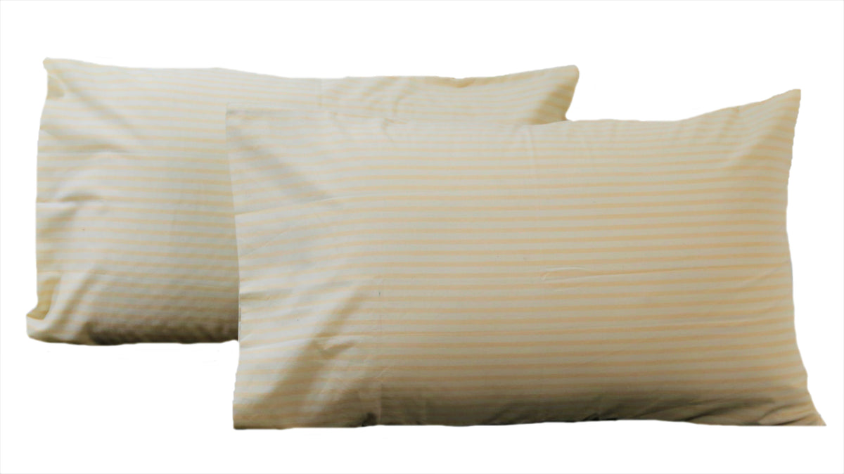 Cream cotton pillow covers with a fine self stripe, 18x27 inch