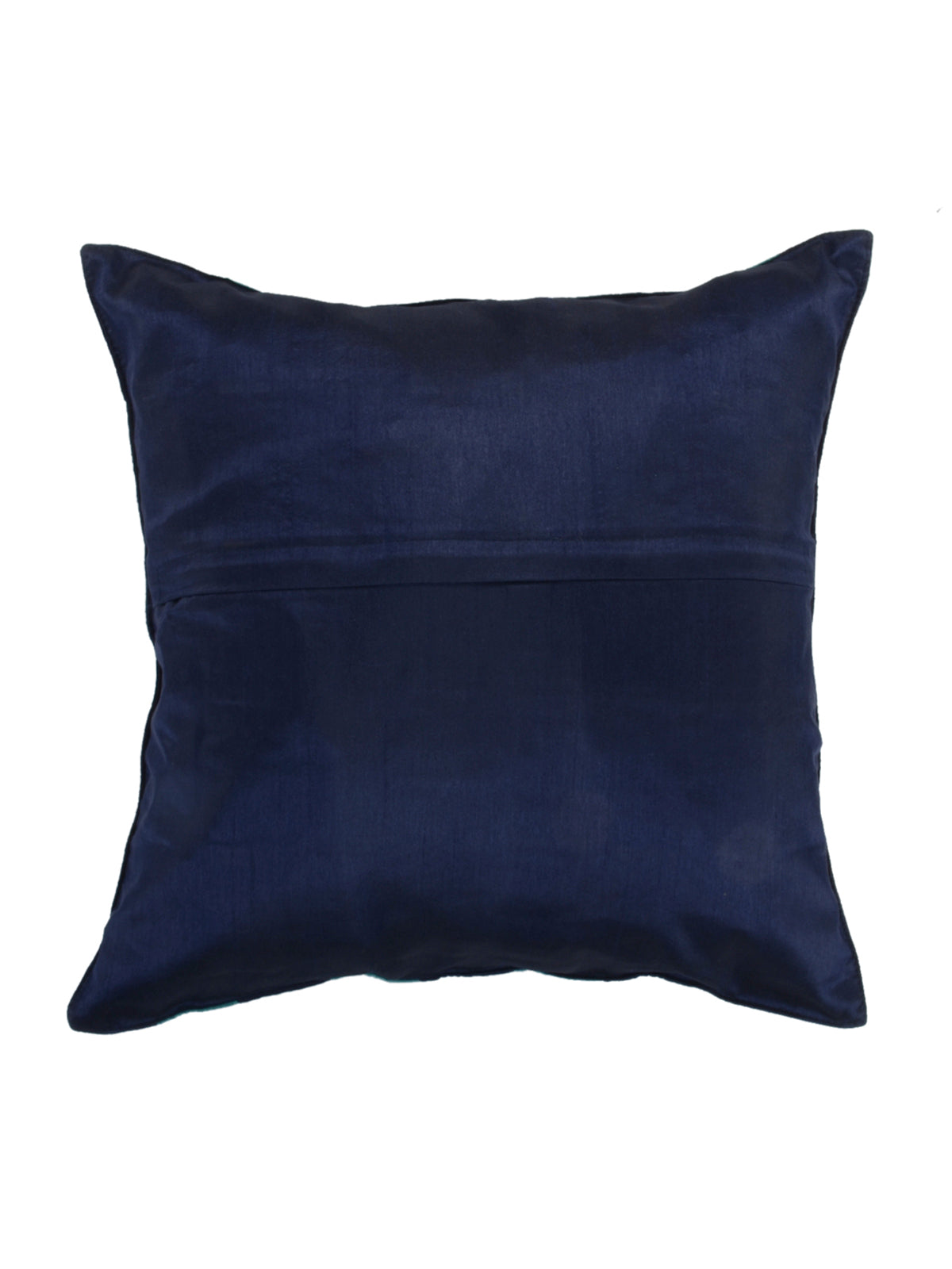 Plain navy blue reverse of the gold lattice embroidered cushion cover