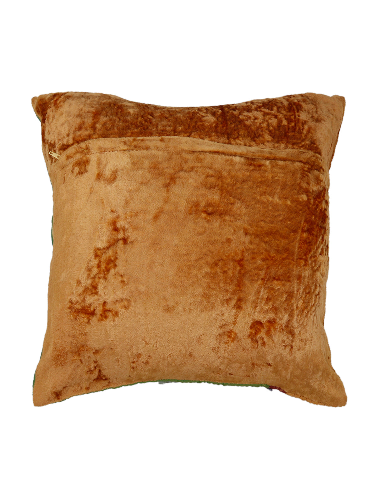 Plain tan gold velvet reverse of the embroidered daisy cushion cover