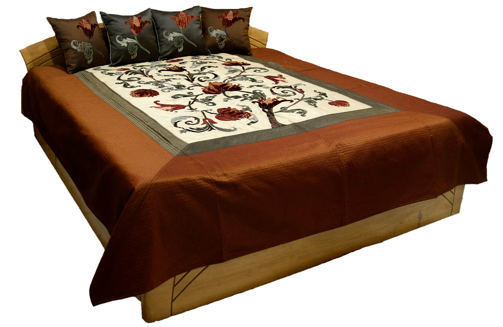 Velvet Patch Work PolySilk Quilted BedCover Set-(1 bedcover+ 4 Cushion Covers) - Jagdish Store Online Since 1965