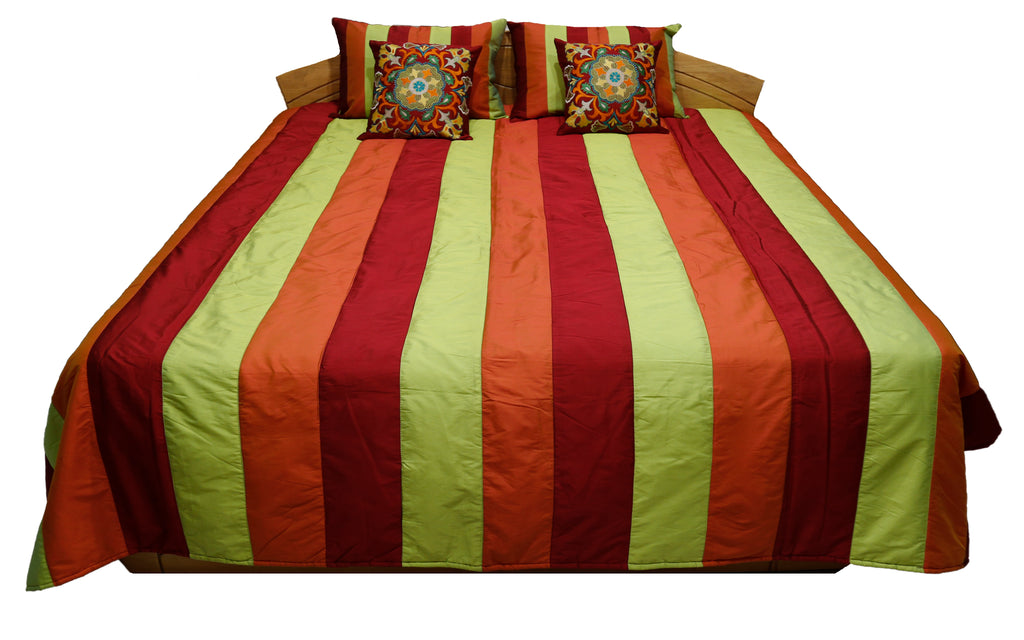 Striped PolySilk Quilted BedCover Set-(1 bedcover+ 2 Pillow Covers + 2 Cushion Covers) - Jagdish Store Online Since 1965