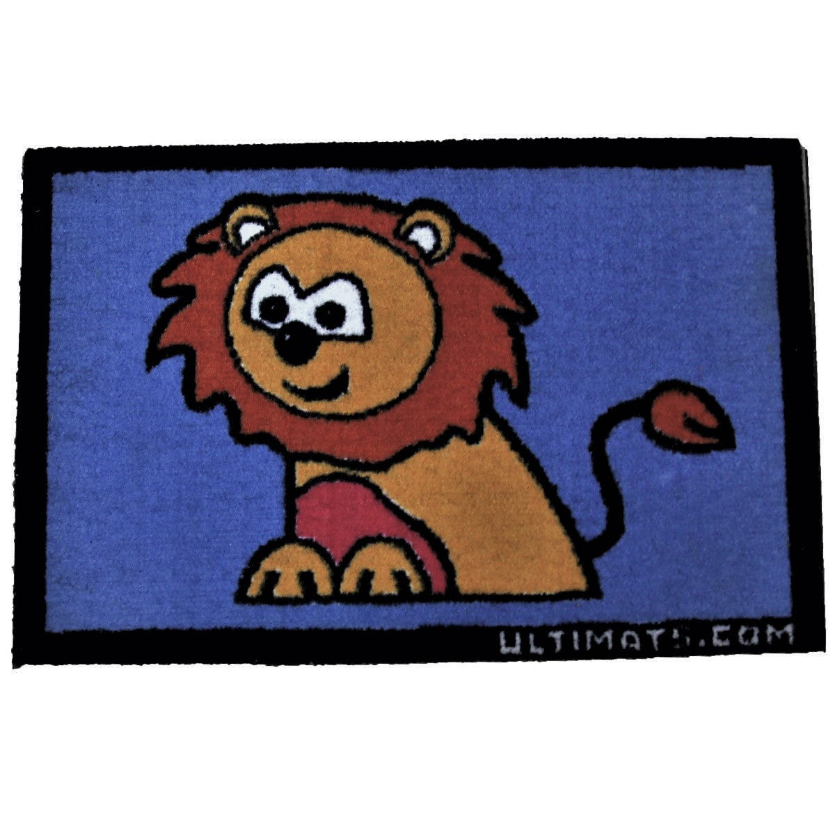 Blue kids play mat with a seated cartoon lion, shown flat, 40x60 cm