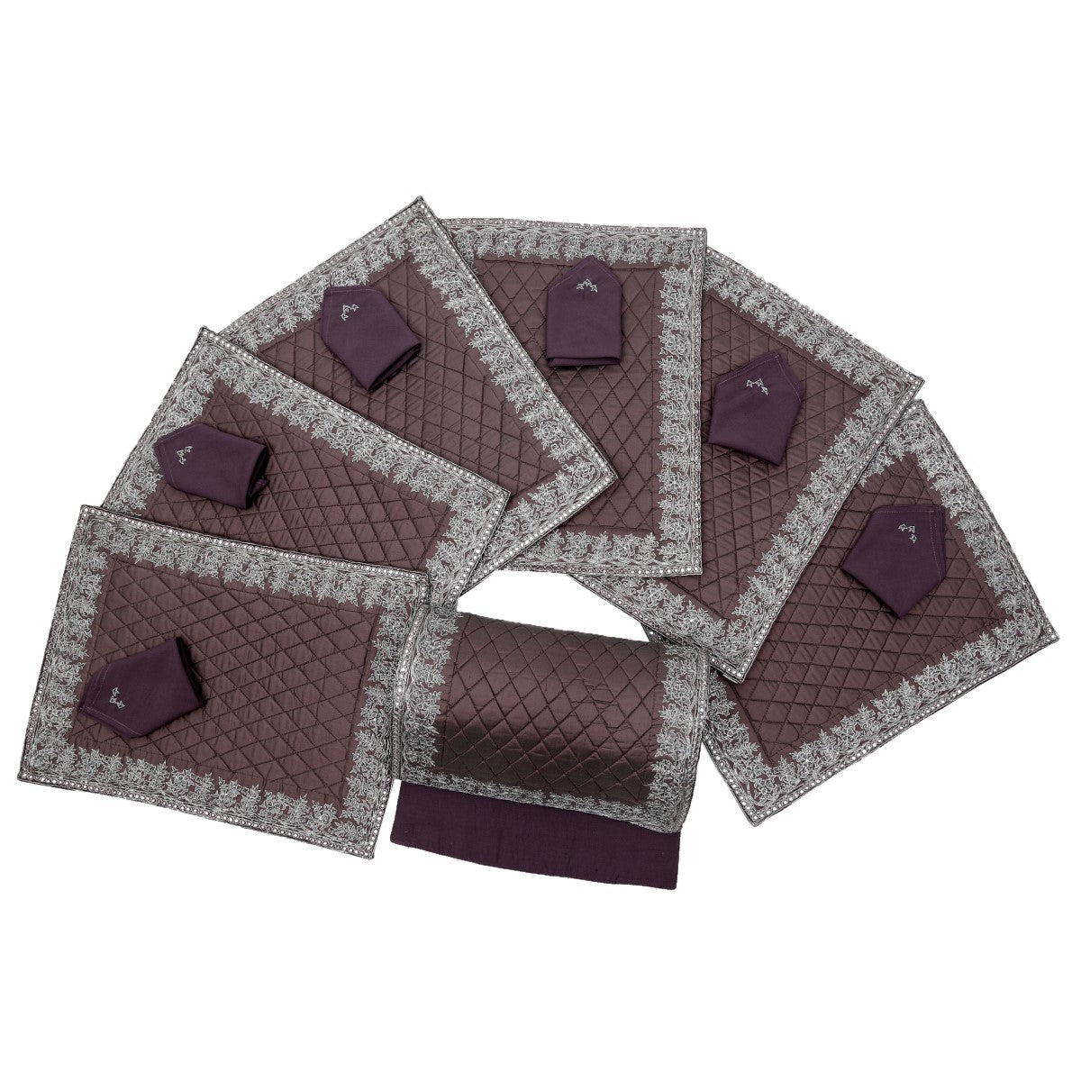 Purple Stitched Polysilk Table Mat front view