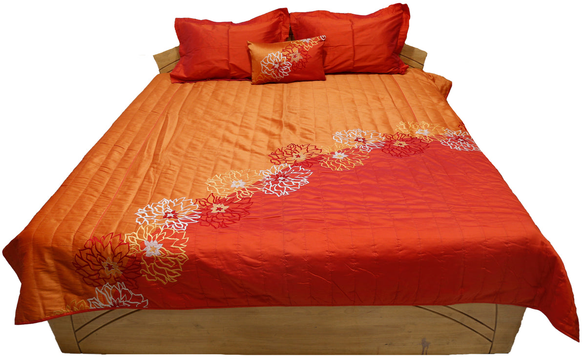 Orange Embroidered Bedcover front view