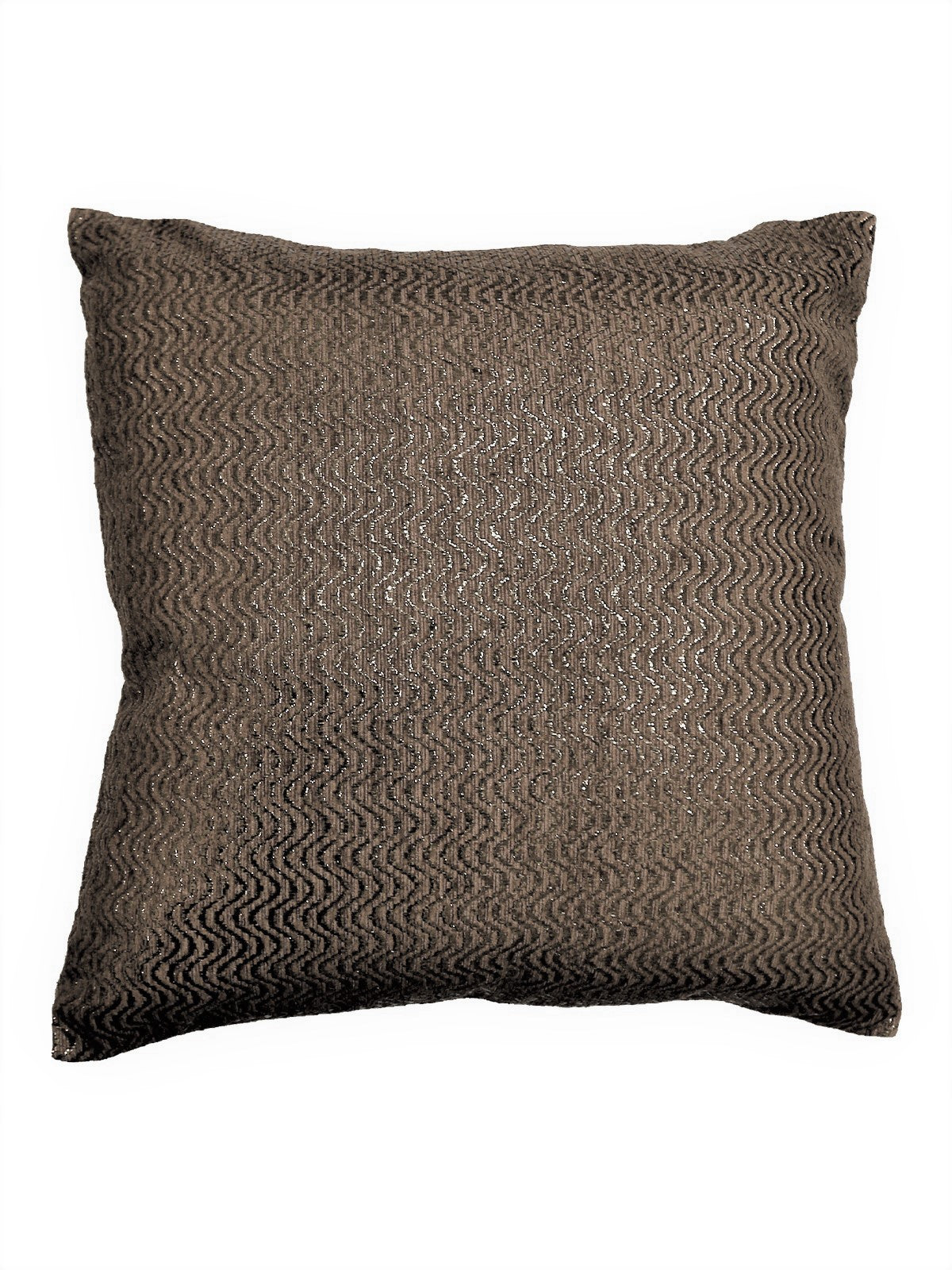 Taupe-grey cushion cover with a metallic silver wavy chevron weave