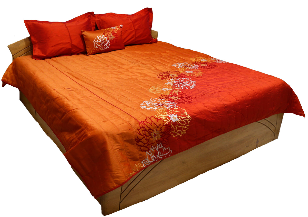 Orange Embroidered Bedcover front view