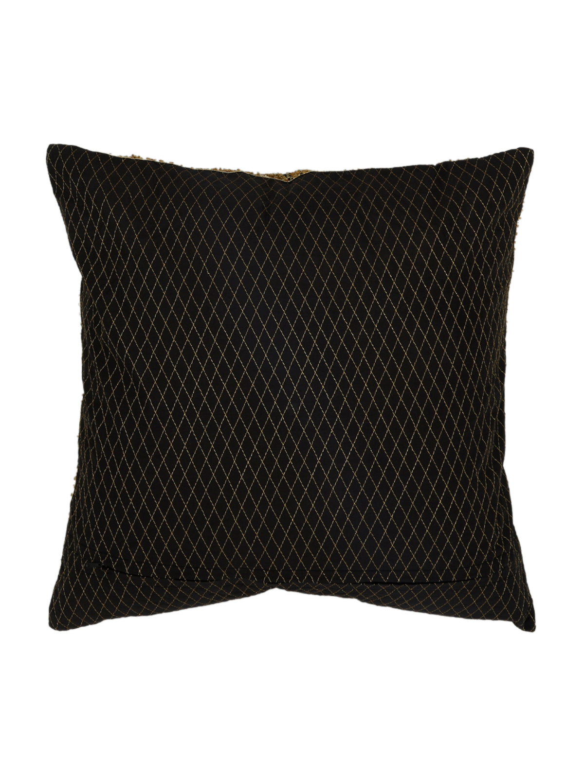 Black diamond textured reverse of the zari embroidered cushion cover
