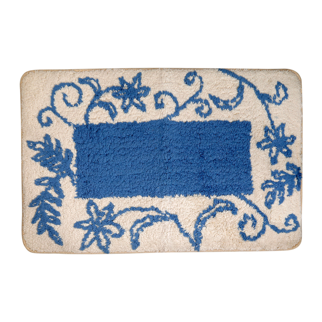 Floral (Blue) Cotton Bath Door Mat(55 X 85 Cm ) - Jagdish Store Online Since 1965