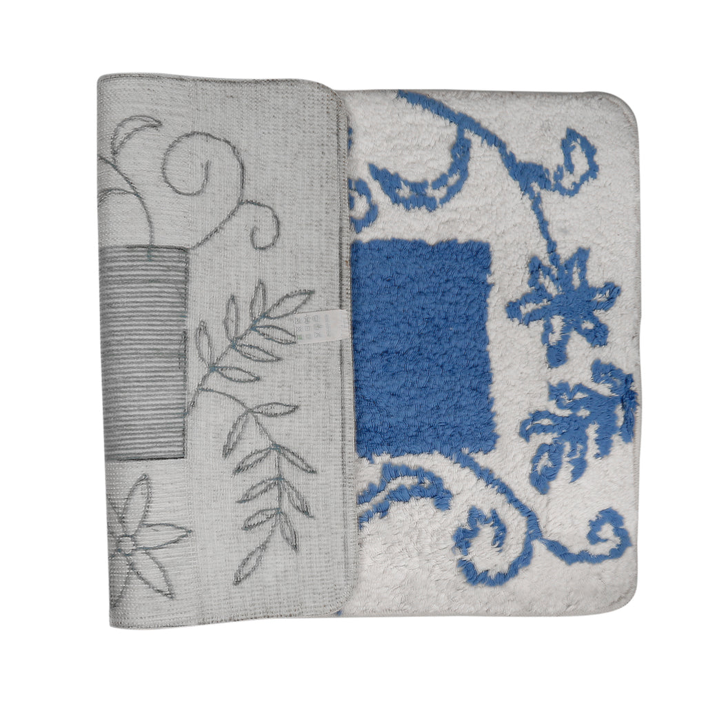 Floral (Blue) Cotton Bath Door Mat(55 X 85 Cm ) - Jagdish Store Online Since 1965