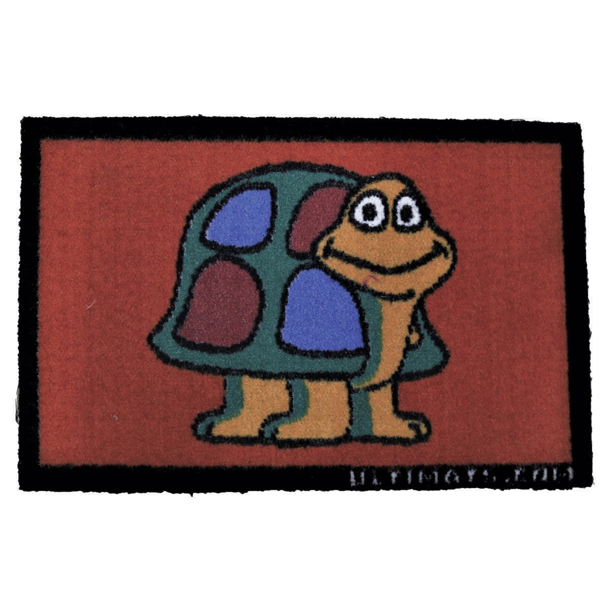 Red kids play mat with a cartoon turtle, shown flat, 40x60 cm