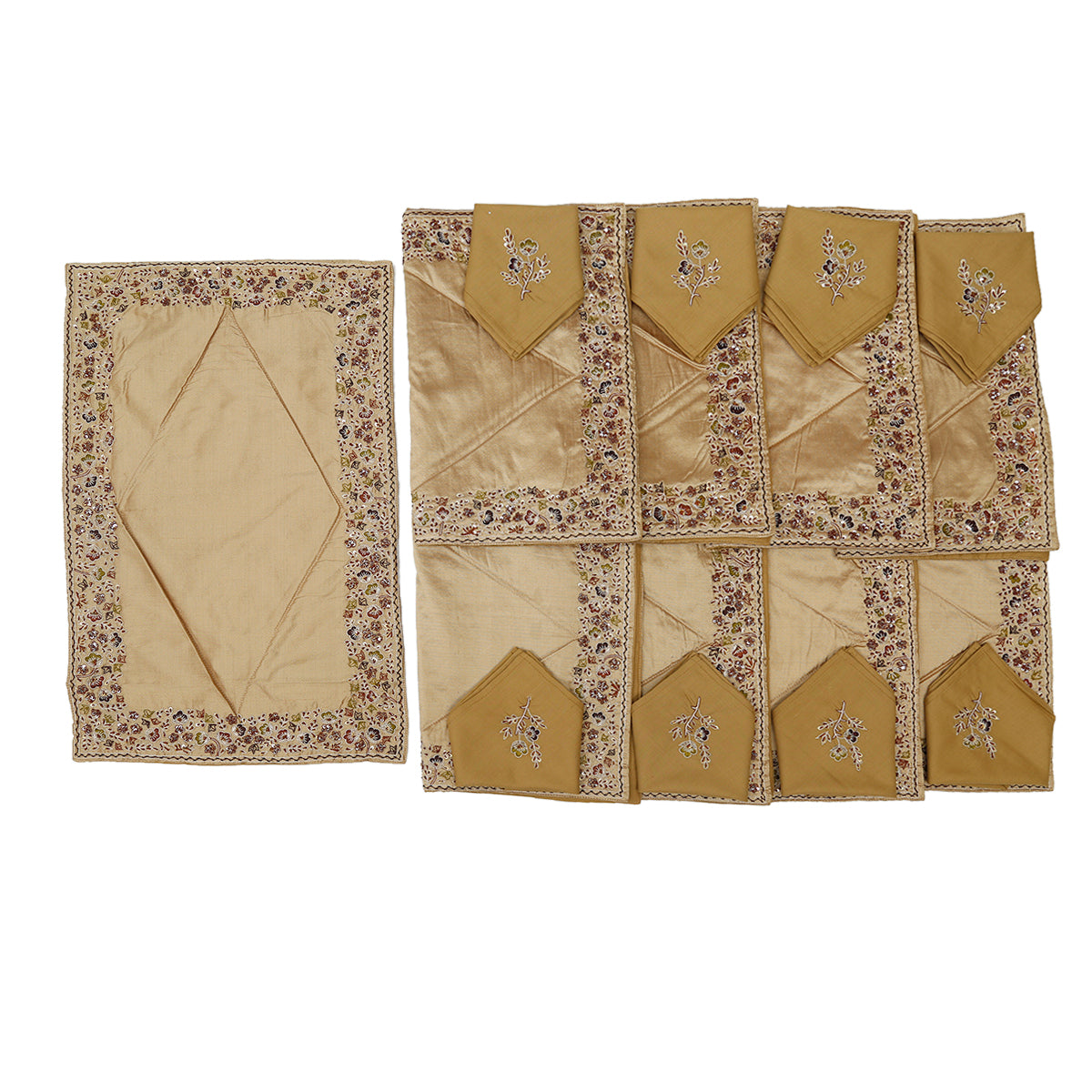 Gold Embroidered Dupion Silk Table Mat 12x18 inch front view