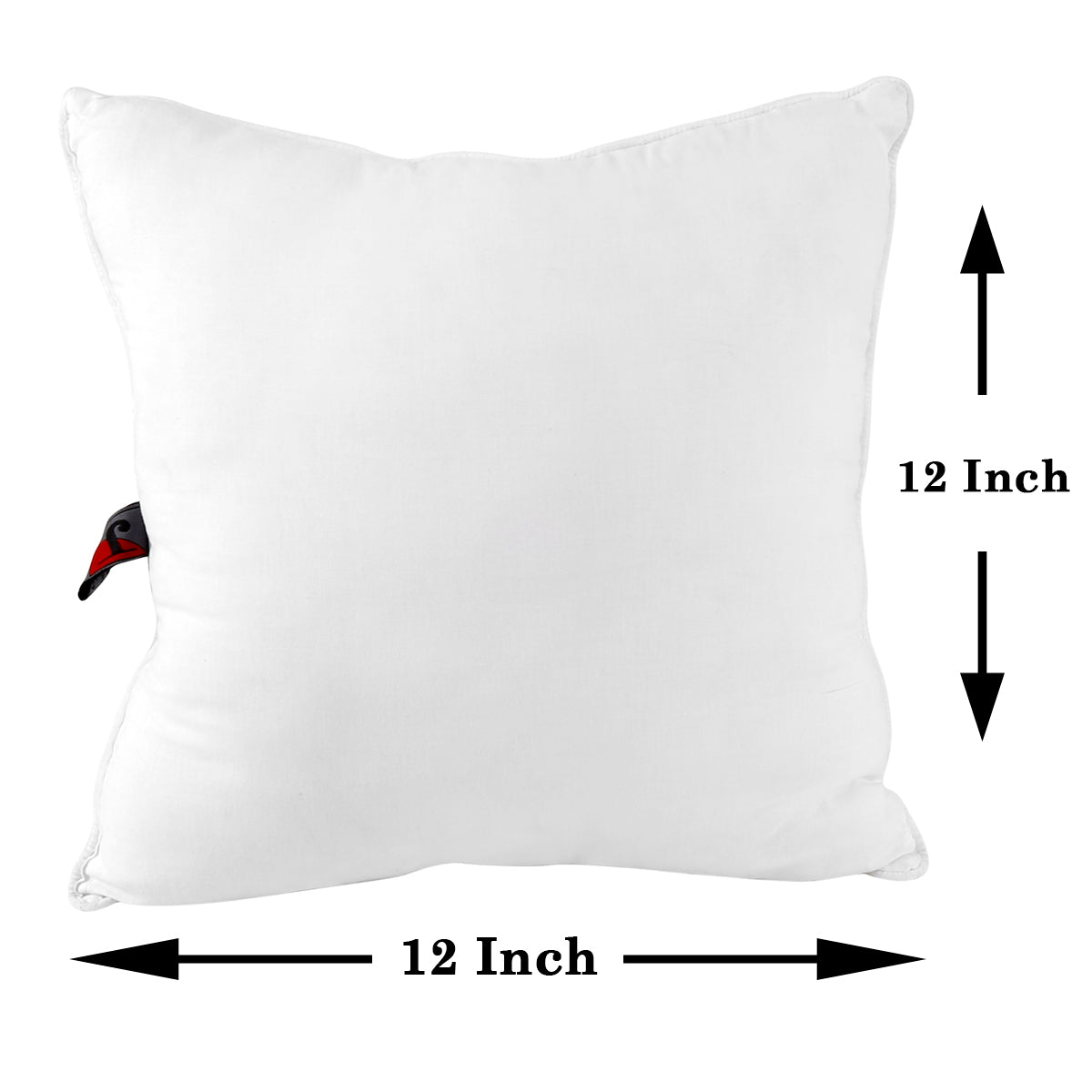 White square polyfill cushion insert with 12 x 12 inch dimensions marked