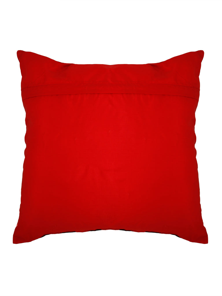 (Red/Black)Mirror Work- Dupion Silk Cushion Cover - Jagdish Store Online Since 1965