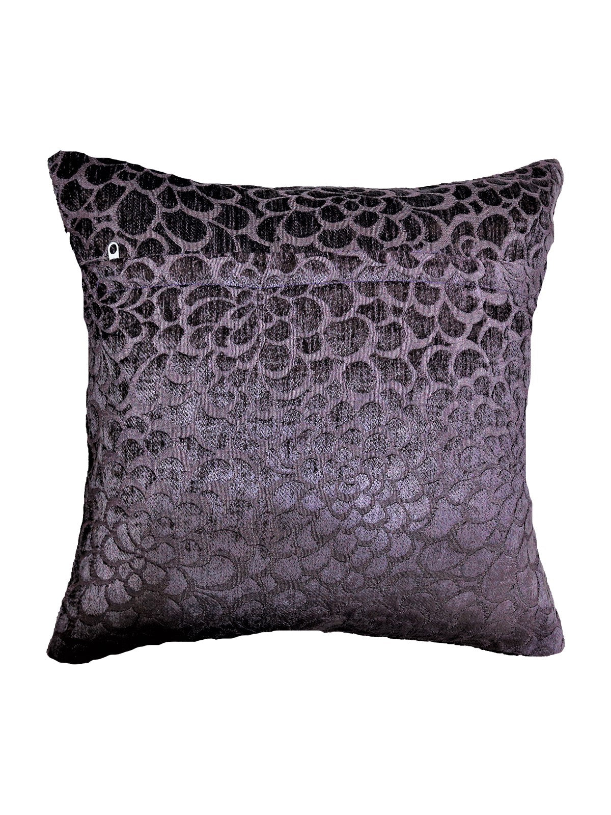 Same charcoal floral burnout velvet on the reverse, concealed zip