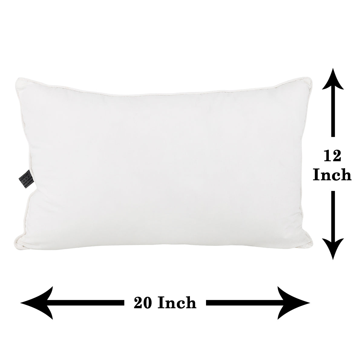 White rectangular polyfill pillow insert with 20 x 12 inch dimensions marked