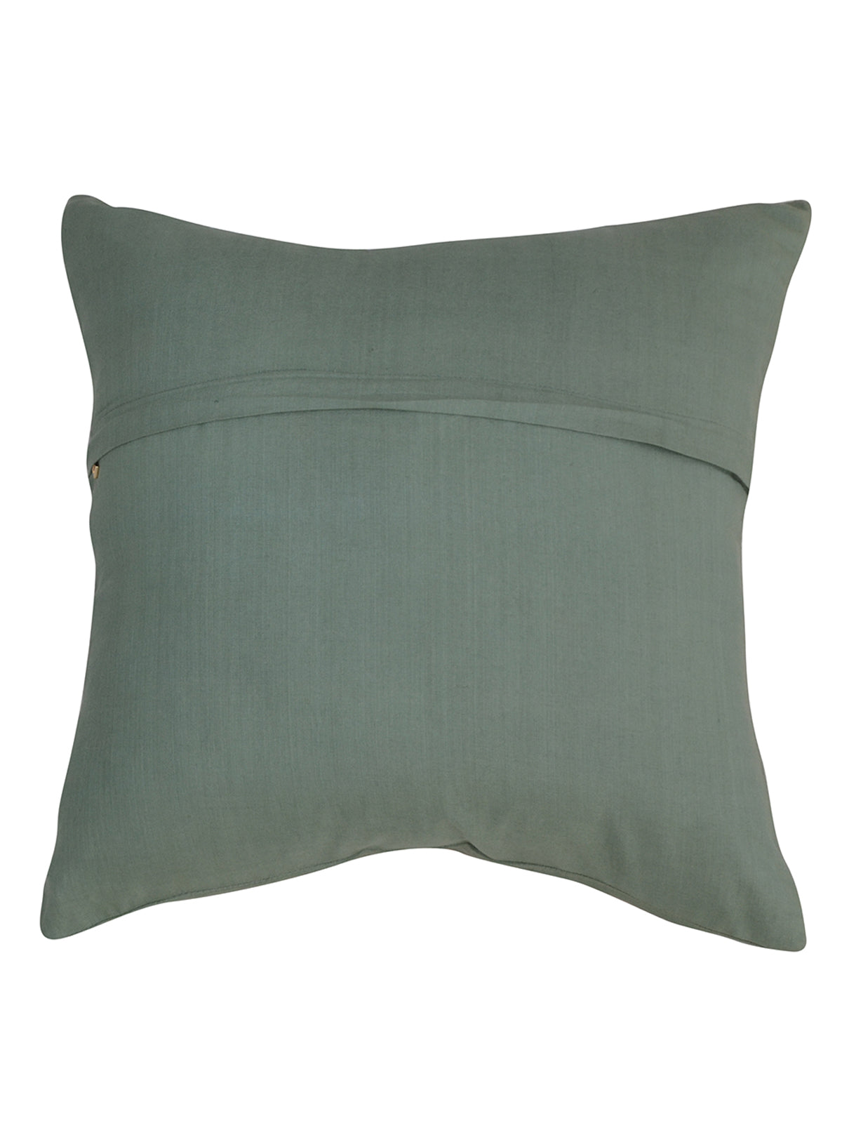Plain sage green reverse of the embroidered branch cushion cover