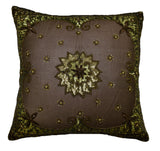 (Brown)Beads Work- Polyester Cushion Cover - Jagdish Store Online Since 1965