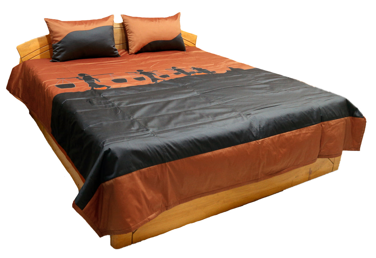 Brown Embroidered Bedcover front view