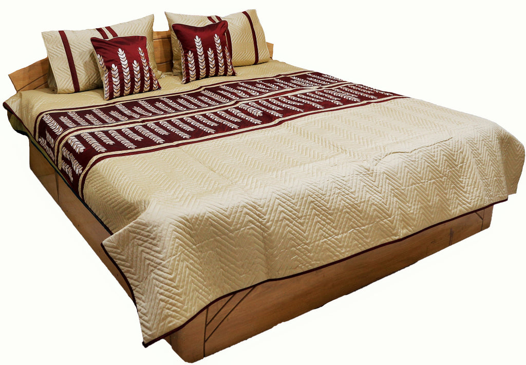 Embroidery ArtSilk Quilted BedCover Set-(1 bedcover+ 2 Pillow Covers + 2 Cushion Covers) - Jagdish Store Online Since 1965