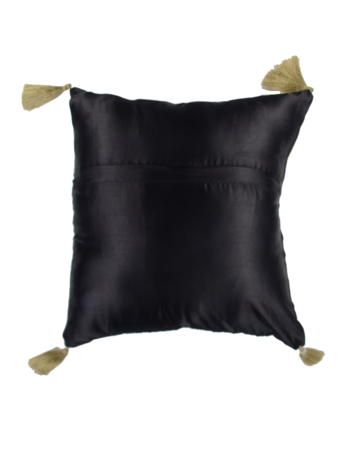 Plain black satin reverse with gold tassels at the four corners