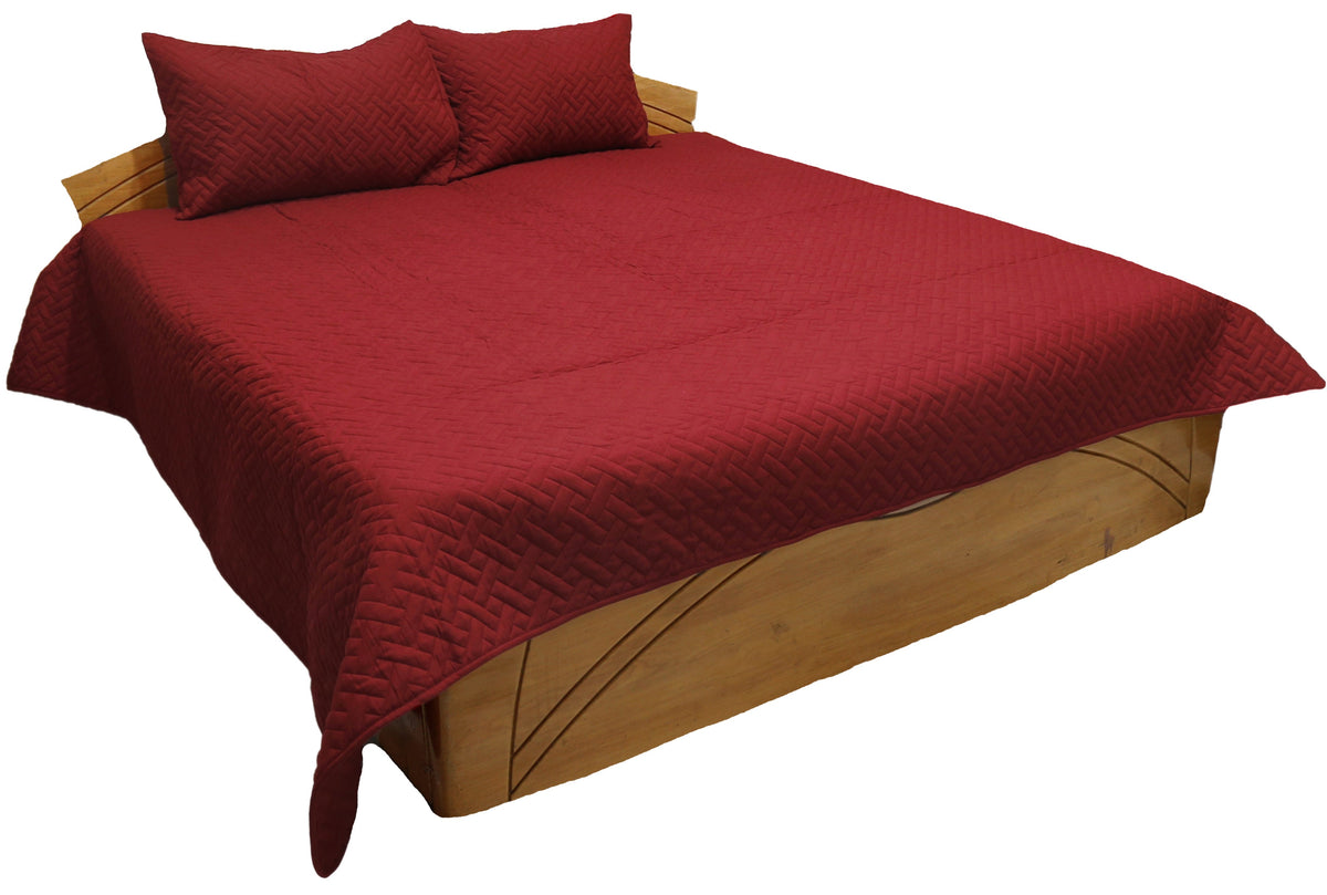 Maroon Plain Cotton Bedcover front view