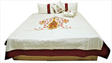 Flower Embroidery PolySilk Quilted BedCover Set-(1 bedcover+ 2 Pillow Covers + 2 Cushion Covers) - Jagdish Store Online Since 1965