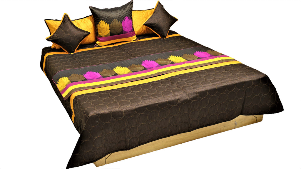 Reversible Patch Work PolySilk Quilted BedCover Set-(1 bedcover+ 2 Pillow Covers + 3 Cushion Covers + 1 Runner) - Jagdish Store Karol Bagh Online Since 1965