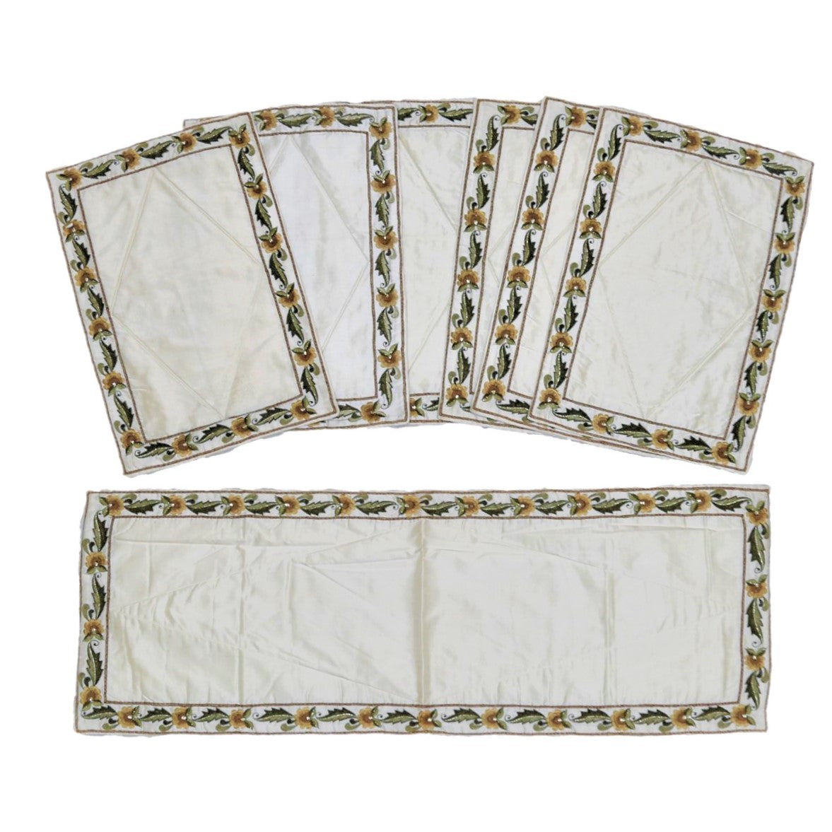 Beige Embroidered Polysilk Table Mat front view