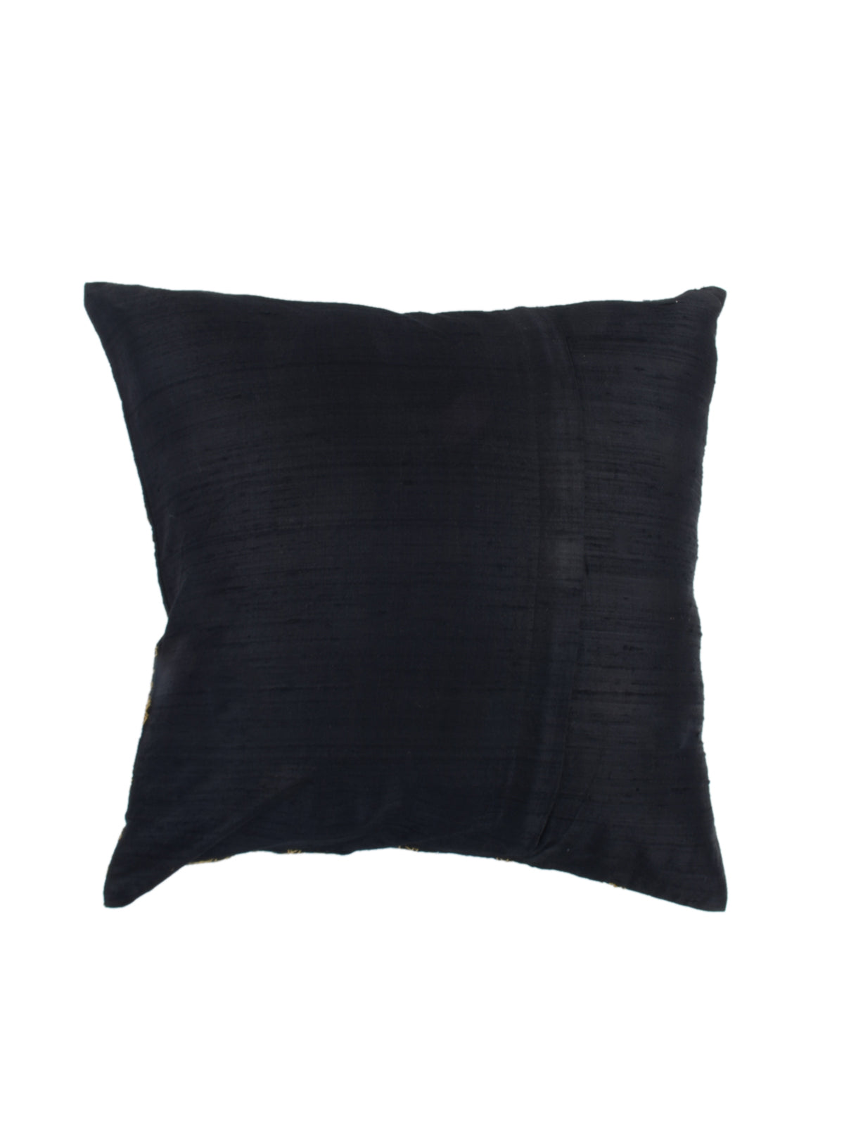Plain black polysilk reverse of the gold embroidered cushion cover