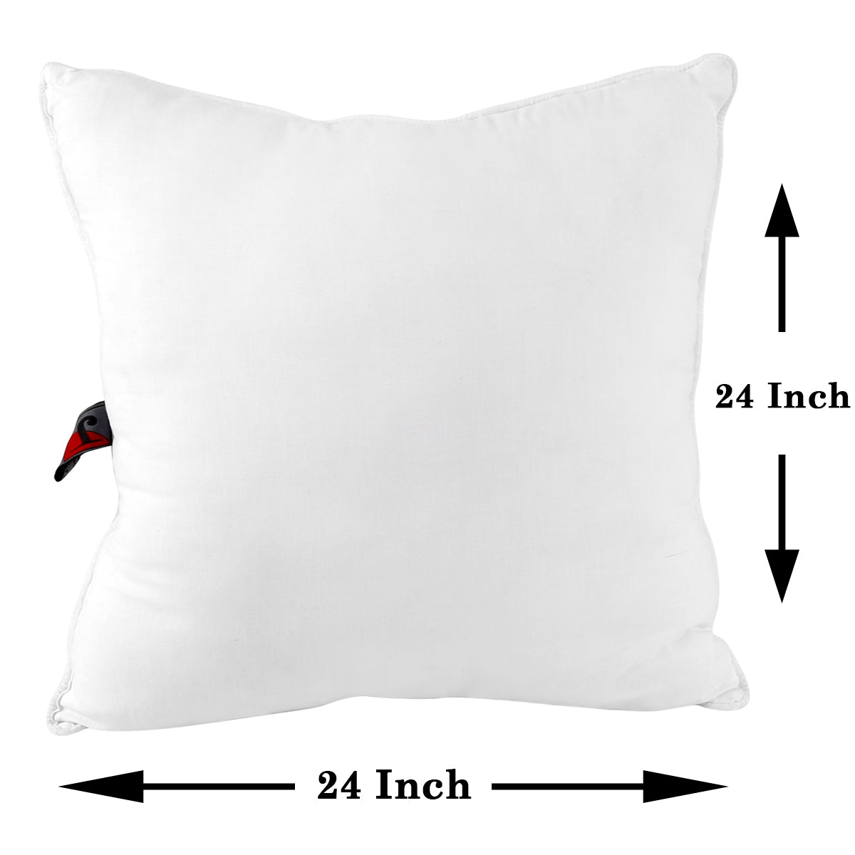 White square polyfill cushion insert with 24 x 24 inch dimensions marked