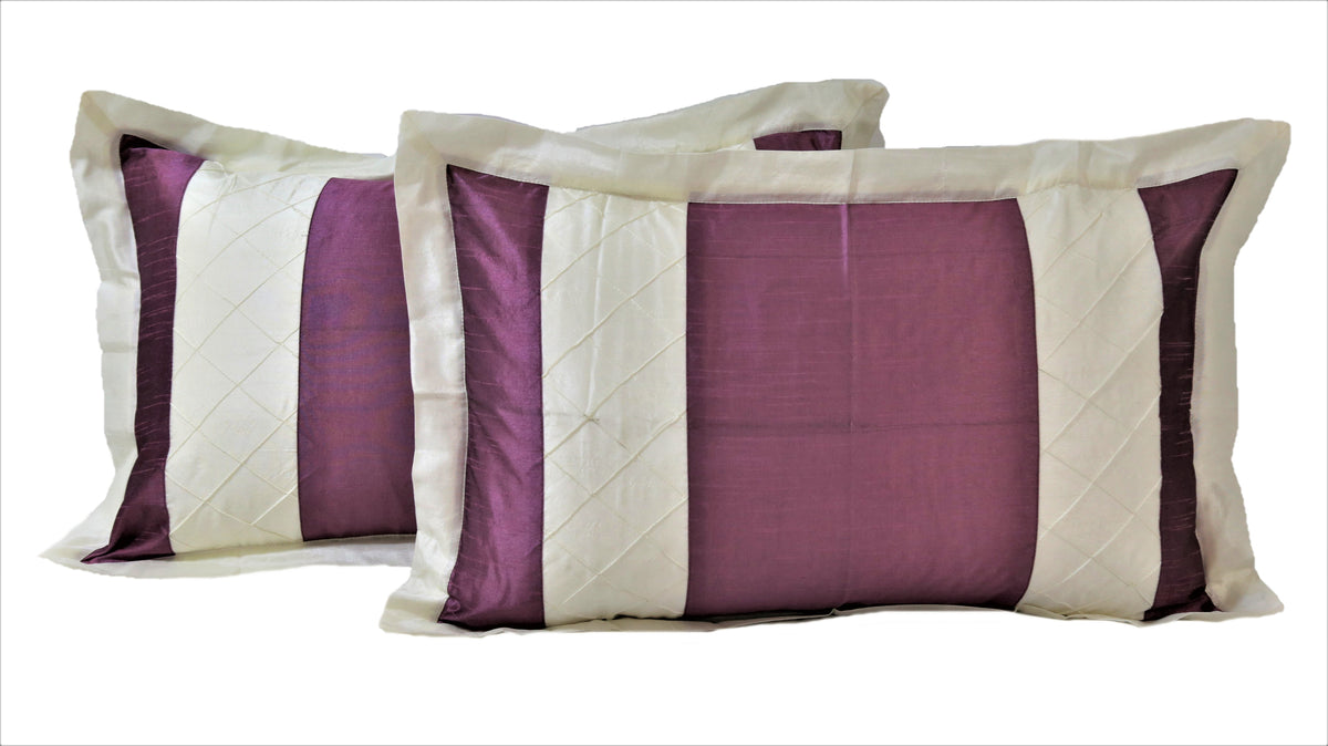 Rani pink pillow covers with cream pintuck border panels, 18x27 inch