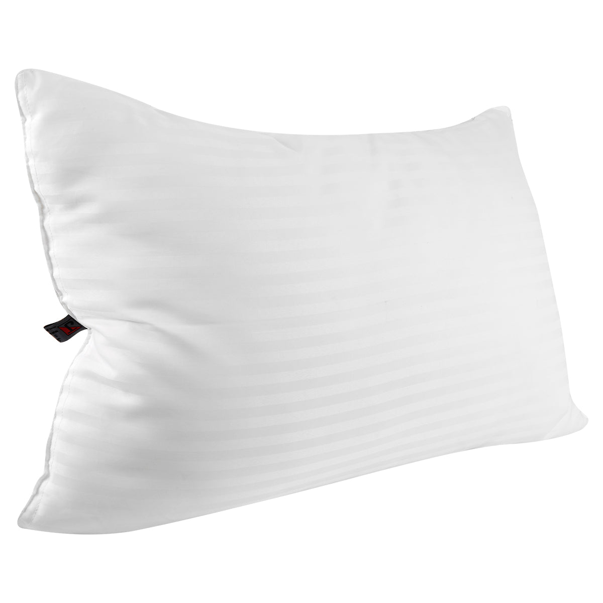 Close-up of the white satin stripe pillow insert showing its woven stripe