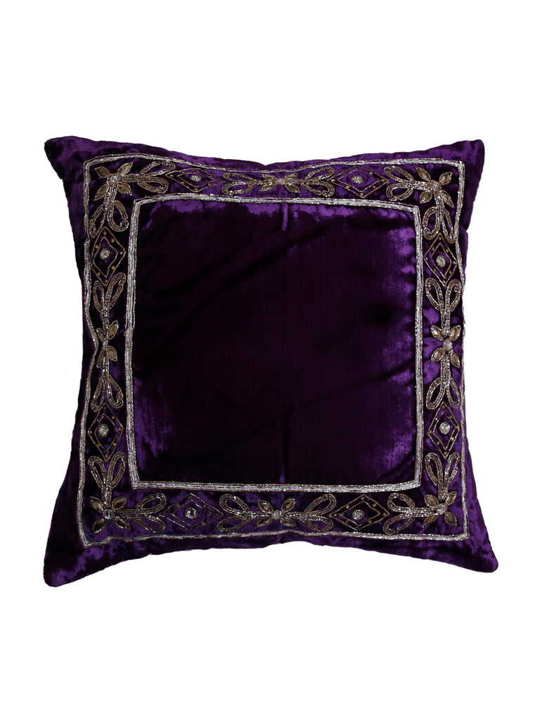 (Purple)Hand Embroidery- Velvet Cushion Cover - Jagdish Store Online Since 1965