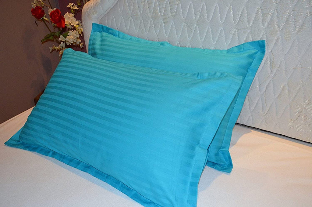 (Turquoise)Striped- Cotton-Satin Pillow Cover(18x27 Inch)-2Pcs - Jagdish Store Online Since 1965