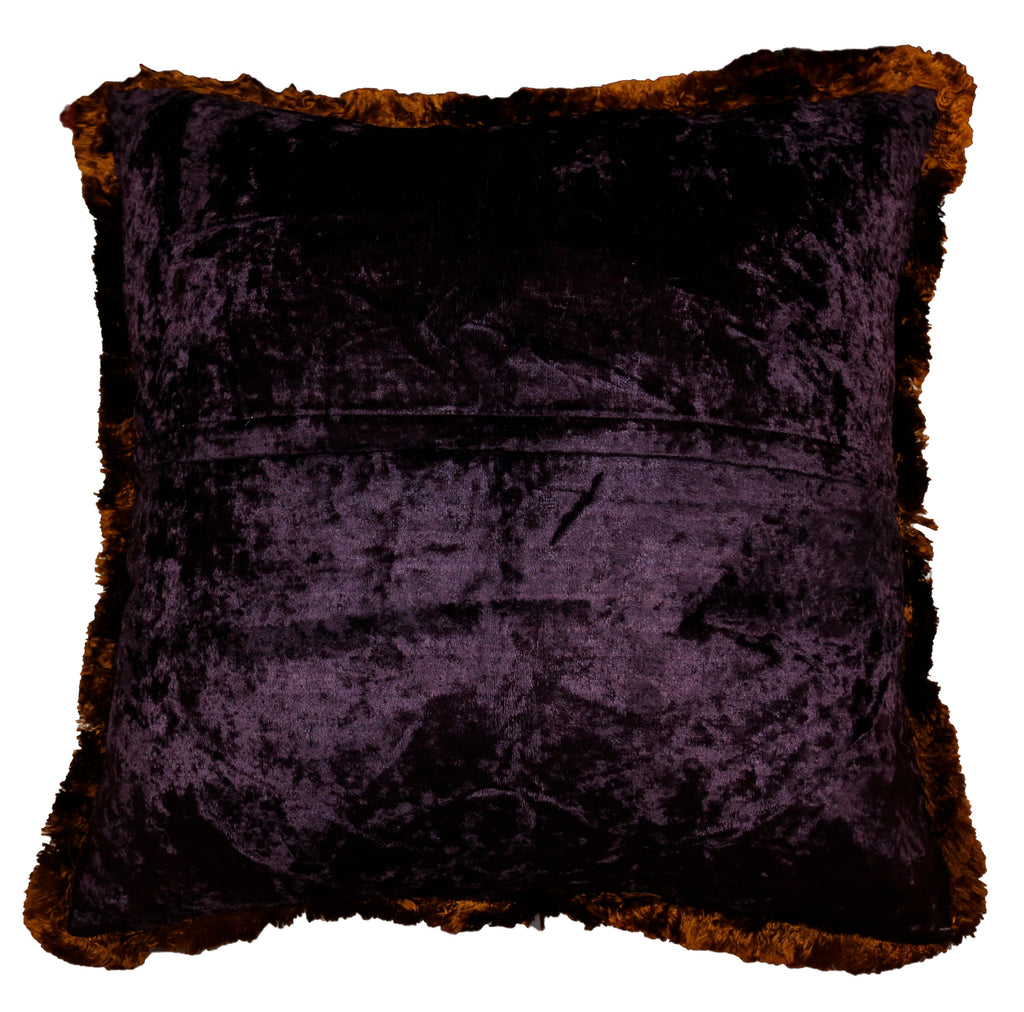 (Wine)Foil Printed-Chenille with Fur Cushion Cover - Jagdish Store Online Since 1965