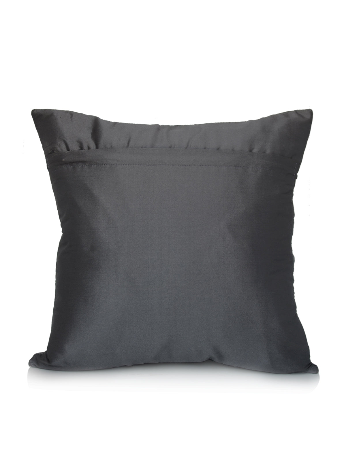 Plain charcoal grey satin reverse of the beaded paisley cushion cover